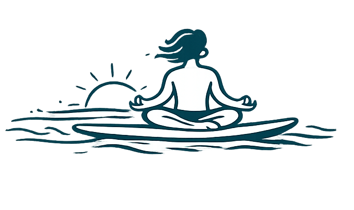 Illustration of a surfer paddling on their board